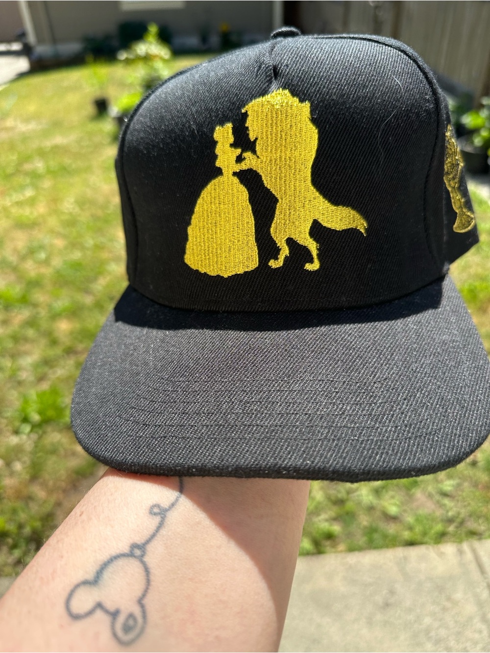 Black Snapback Hat with Yellow Belle & Beast Silhouette